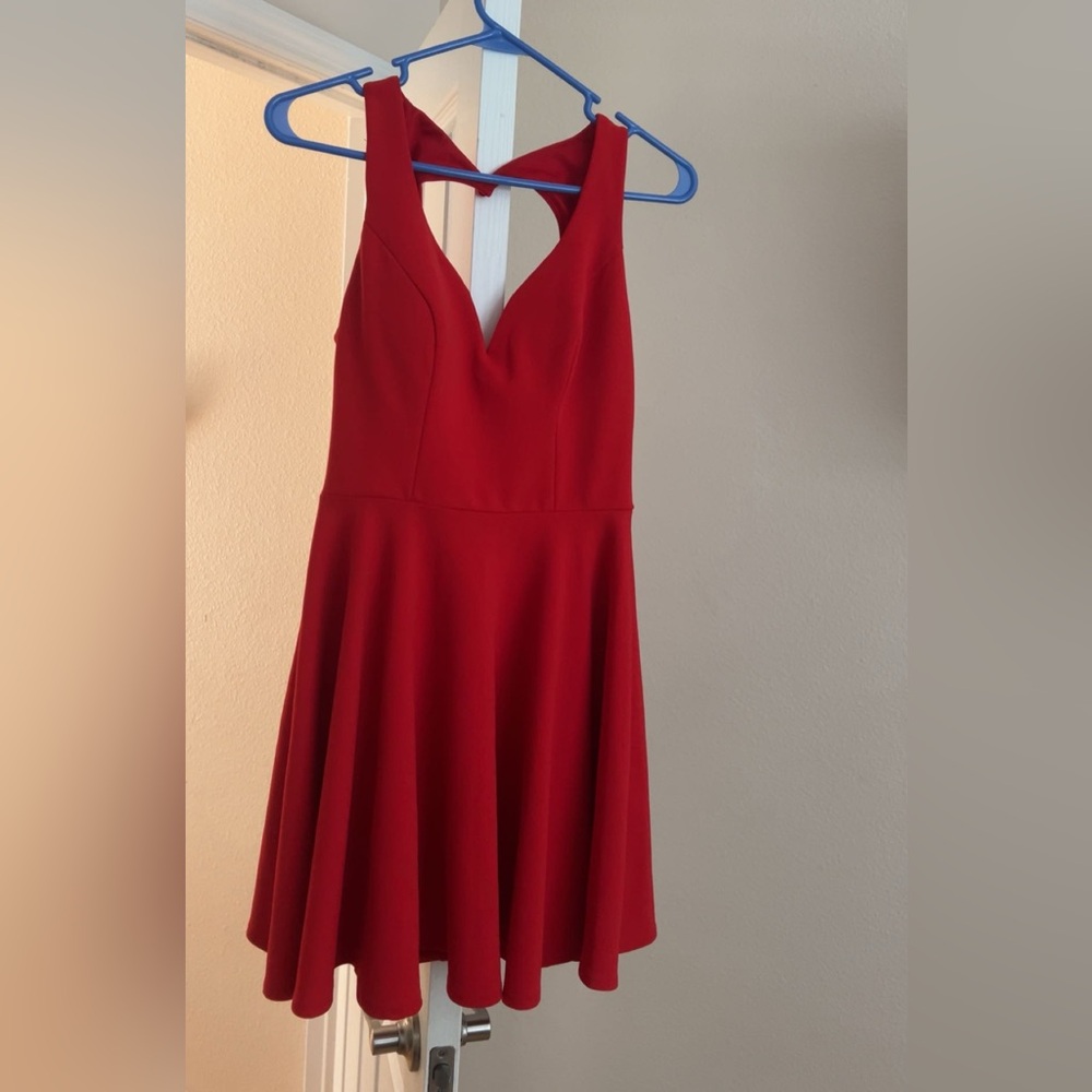 Macy's Red Fit and Flare Backless Dress